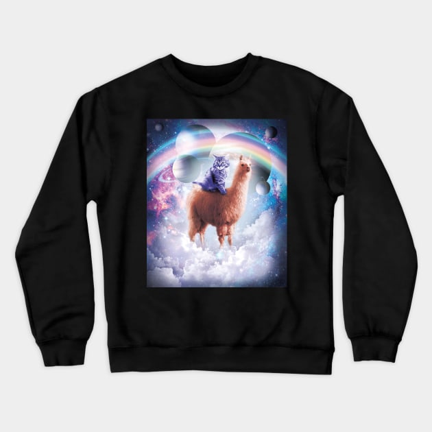 Rainbow Llama - Cat Llama Crewneck Sweatshirt by Random Galaxy